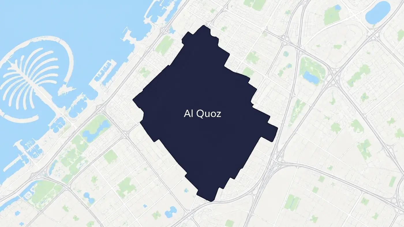 Map of Al Quoz with the district shaded