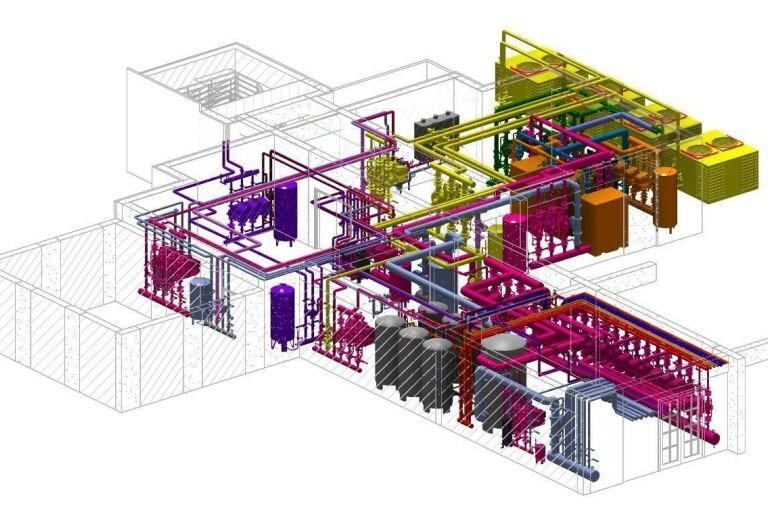 Plant room equipment built as parametric Revit families