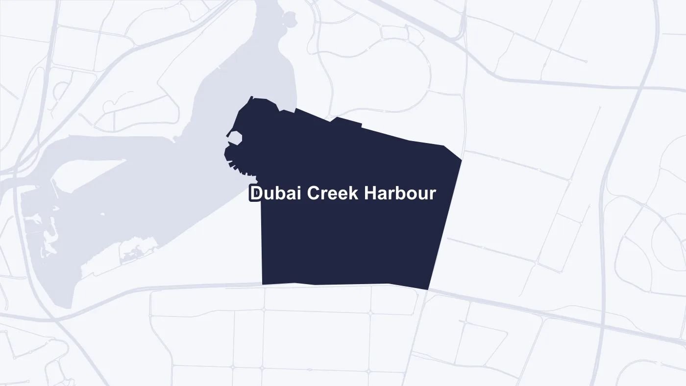 Map of Dubai Creek Harbour with the district shaded