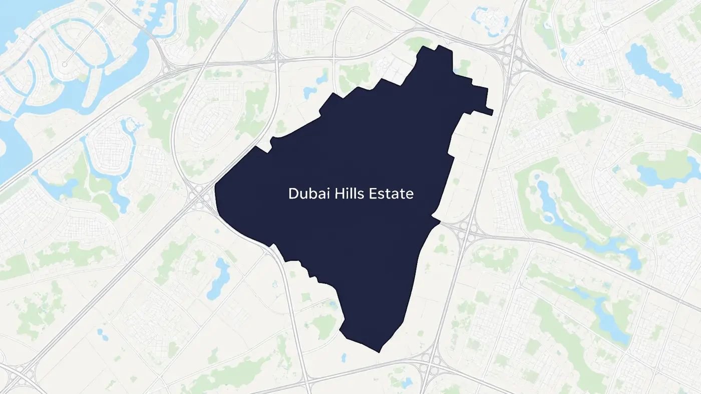 Map of Dubai Hills Estate with the district shaded