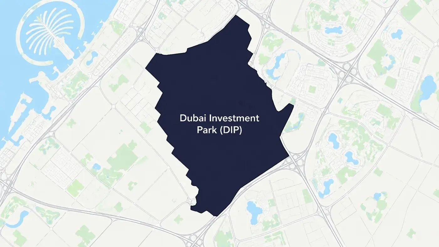 Map of Dubai Investment Park with the district shaded
