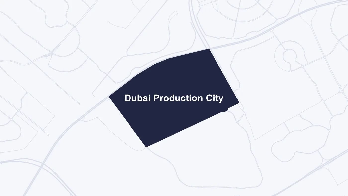 Map of Dubai Production City with the district shaded